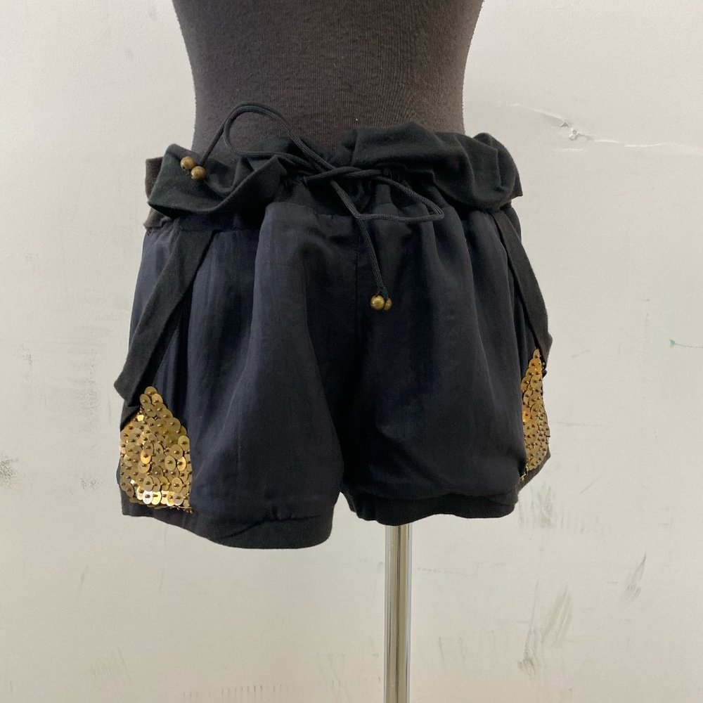 Black Shorts with Gold Sequences on Bottom Corners